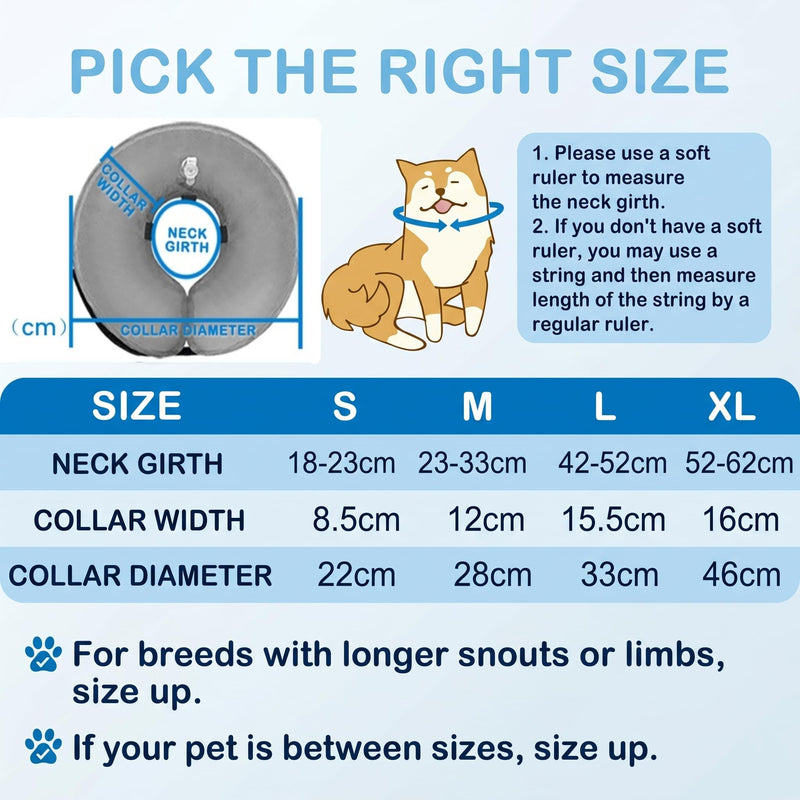 Protective Inflatable Collar for Dogs and Cats, Yuandream Soft Pet Recovery Collar Adjustable Dog Cone Collar - Inflatable Basic Dog Collars for Recovery (Large,Blue) Grey Large (12"-18")