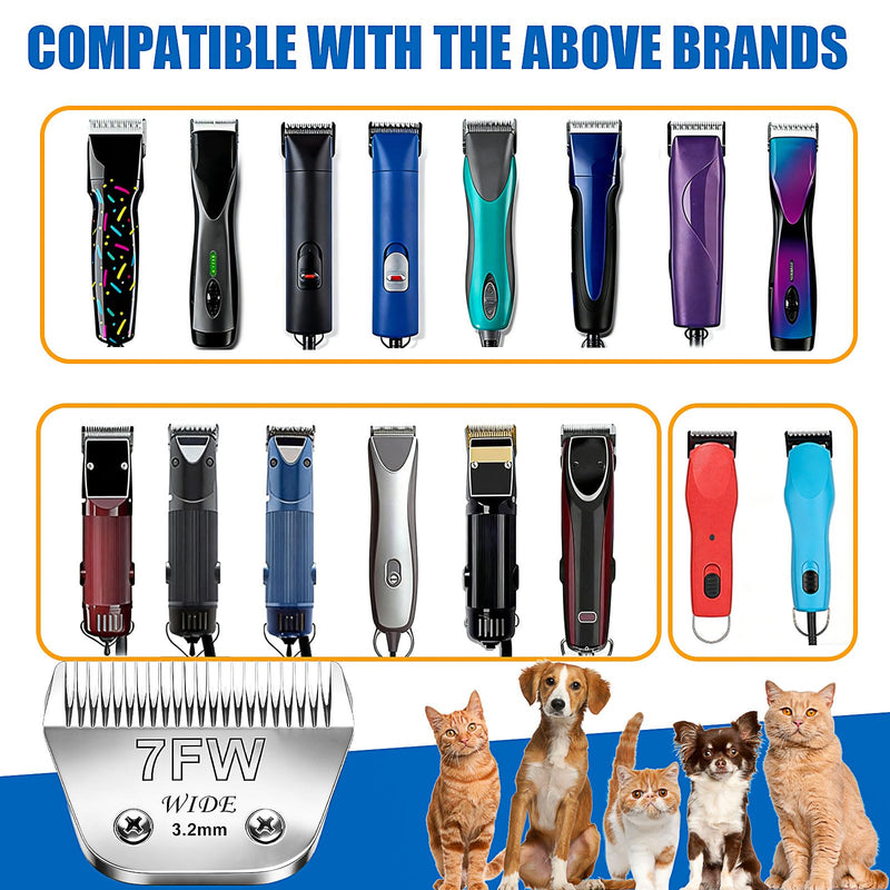 AUDOC 7FW Wide Blade Pet Grooming Clipper Blades for Andis,Oster A5,Wahl km10 Clippers