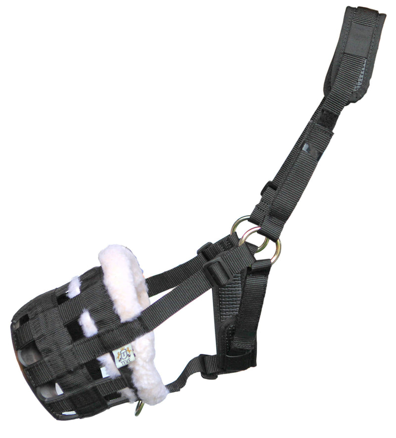 T TEKE Nano-Duro II Deluxe Horse Grazing Muzzle with Fleece Fur Lining, Full Adjustable Neoprene Cushion Halter Black COB