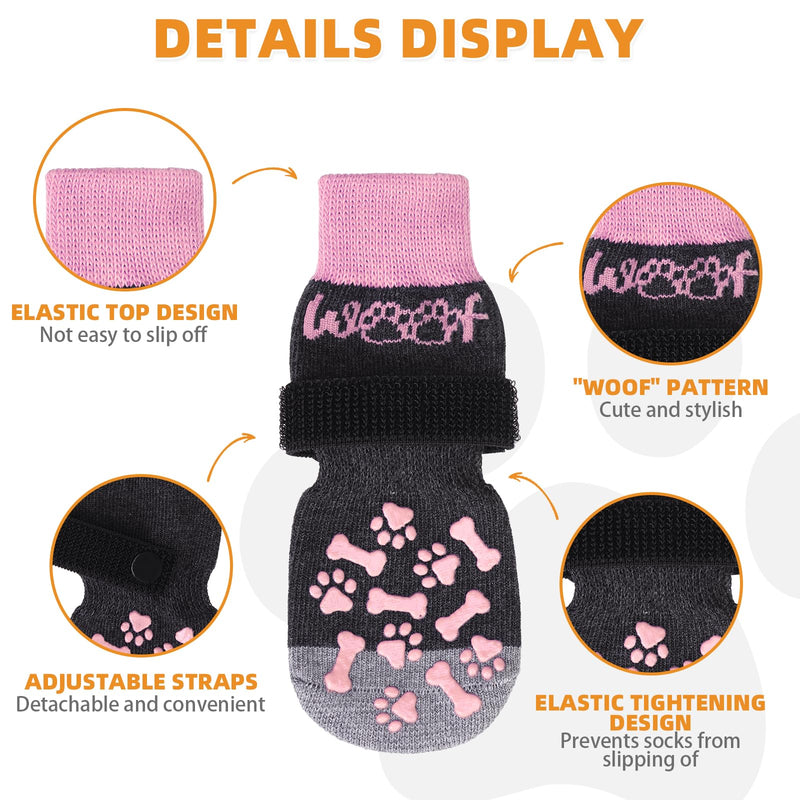 KOOLTAIL Anti Slip Dog Socks to Prevent Licking and Slipping, Winter Warm Pet Shoes Booties for Hardwood Floors, Adjustable Extra-Thick Grip Dog Boots & Paw Protectors for Small Medium Large Senior,XL X-Large Pink - PawsPlanet Australia