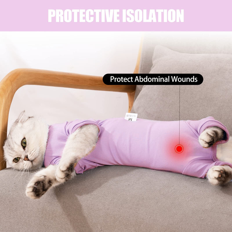 Dotoner Cat Recovery Suit After Surgery for Female Male Pet Surgical Pajamas Long Sleeve Prevent Shedding Recovery Snugly Suit&E Collar Alternative Onsies for Cats XS Purple