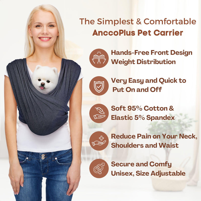Dog Carrier for Small Dogs, Front Facing Dog Carrier Sling, Hands Free Cat Sling, Size Adjustable, Reducing Back Pain, Soft Cotton, Premium Dog Sling Carrier (Regular, Charcoal Black) Regular - PawsPlanet Australia