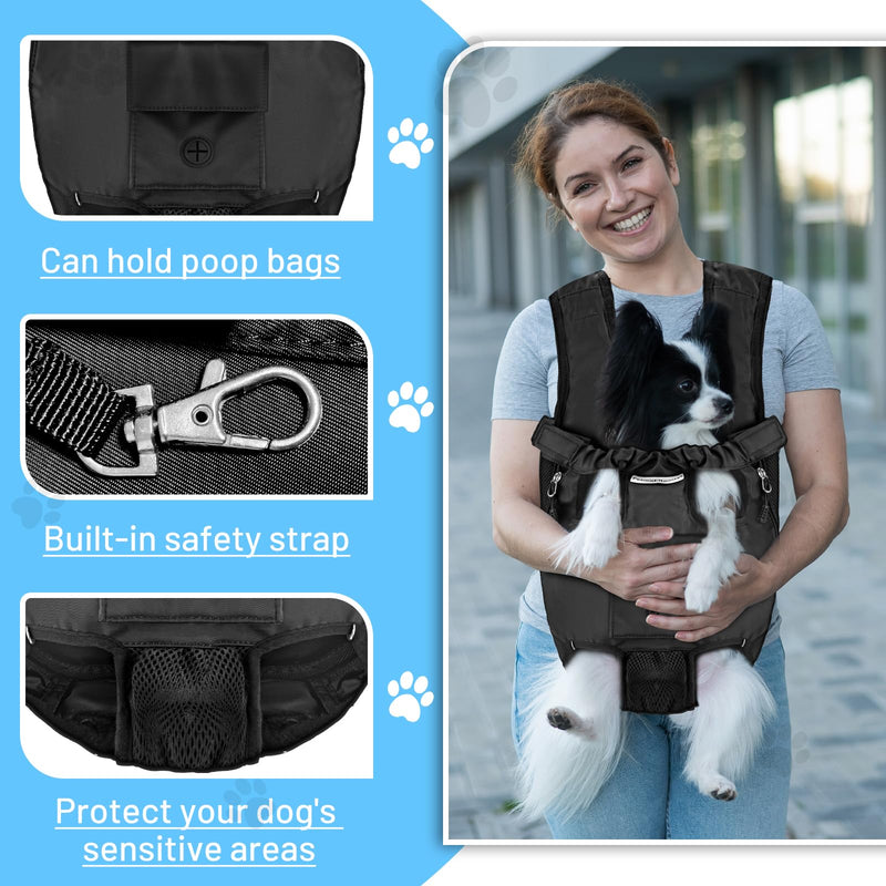 Petmolico Pet Dog Carrier Backpack, Adjustable Dog Legs-Out Front Backpack, Hands-Free Cat Pup Front Carrier Travel Bag, Easy-fit for Traveling Hiking for Small Medium Dogs, XL, Black - PawsPlanet Australia