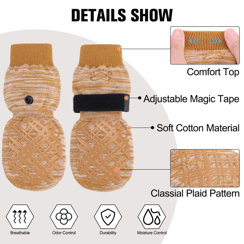 BEAUTYZOO Dog Socks to Prevent Licking for Hardwood Floors -Dog Boots Shoes for Small Medium Large Dogs -Double Side Grips Traction Control Anti Slip Socks for Puppy Doggie Senior Dog, Paw Protector L Light Khaki - PawsPlanet Australia