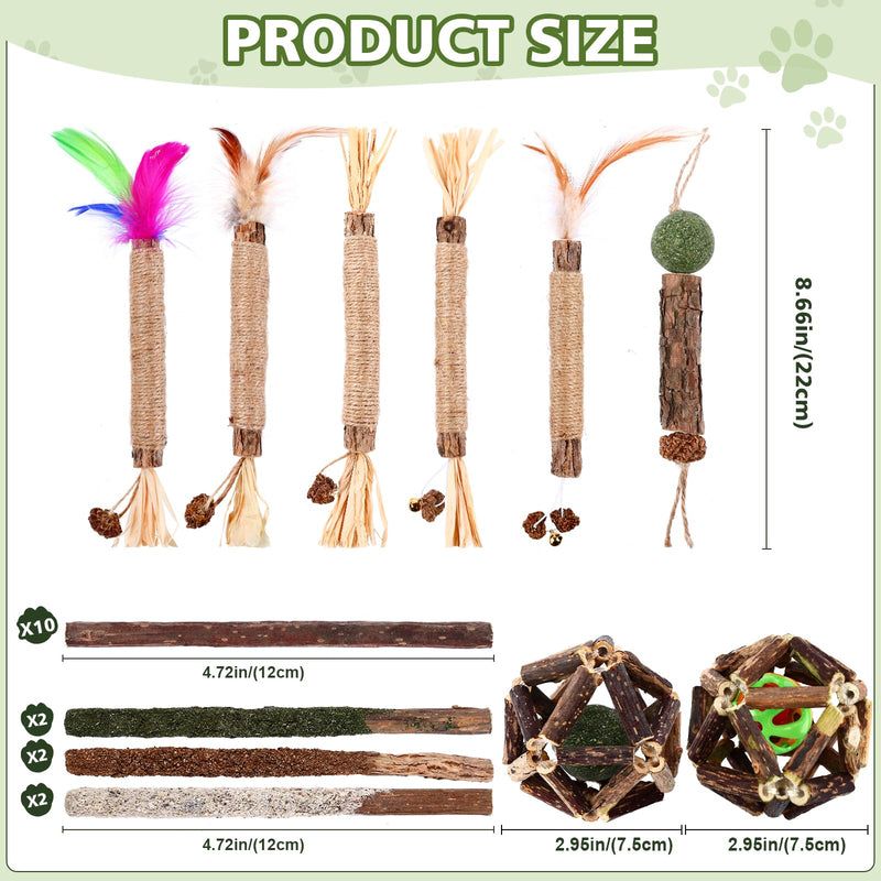 Catnip Chew Toys for Cats,24 Pack silvervine cat Toy,cat Natural silvervine Sticks,Natural Silvervine Stick Cage Balls & Bell Balls for Indoor Cats. - PawsPlanet Australia