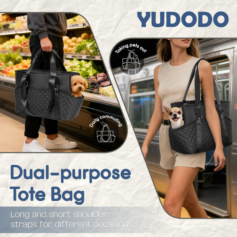 YUDODO 4-12lbs Dog Purse Carrier, Lightweight Small Dog Carrier with Large Pockets & Safety Clip, Collapsible Pet Travel Carrier Puppy Cat Rabbit, Black