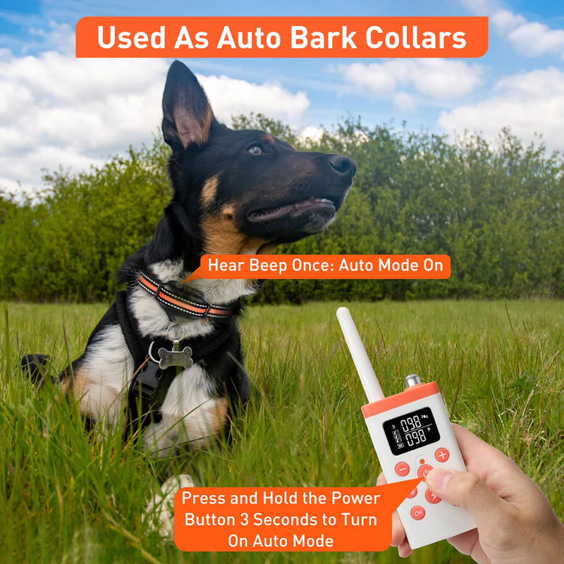 PetJoy 3 Dog Shock Collar with Remote, Dog Bark Collar for Large Dog, Automatic Bark Collar 3 Packs, Bark & Shock Collar 2 in 1 - Auto Mode with 5 Sensitivity Levels Orange - PawsPlanet Australia