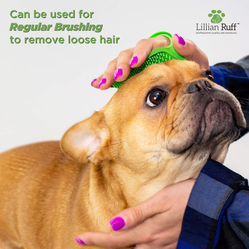 Lillian Ruff Dog Bath Brush - 2 Pack of Flexible Rubber Dog Shower Brush with Adjustable Strap - Soothing Massage Bristles Produce more Lather, Reduce Bath Time, Remove More Dirt & Loose Hair (Green) Green - PawsPlanet Australia