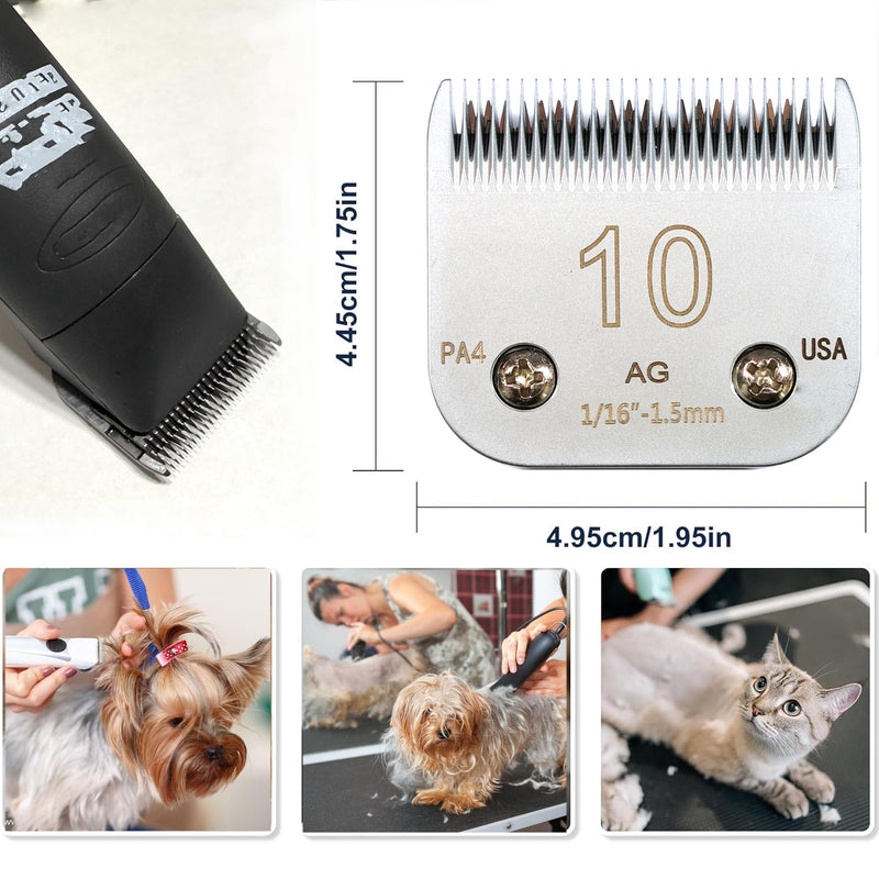 2Pack Professional Dog Clipper Blades, 10# 1.5mm Dog Grooming Clippers with Detachable Blade Compatible with Oster fit for Andis fit for Wahl Conair A5 Model Series, Sharp, Hardness - PawsPlanet Australia