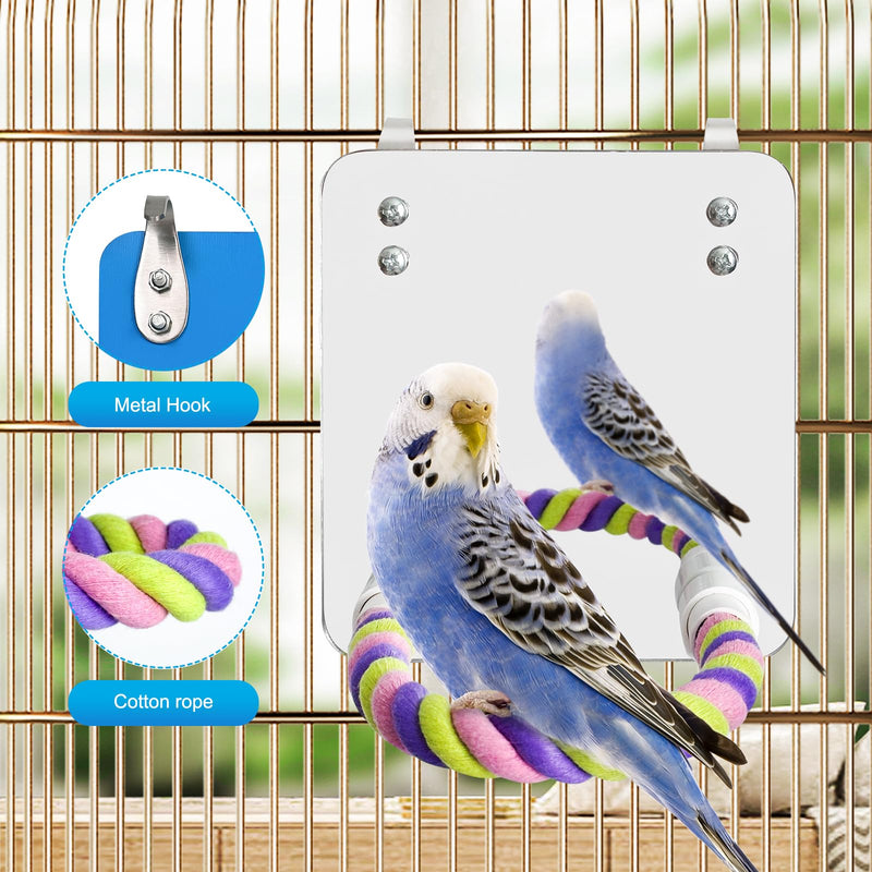 5.9" Bird Mirror with Rope Perch Bird Toys Swing, Comfy Perch for Greys Amazons Parakeet Cockatiel Conure Lovebirds Finch Canaries - PawsPlanet Australia