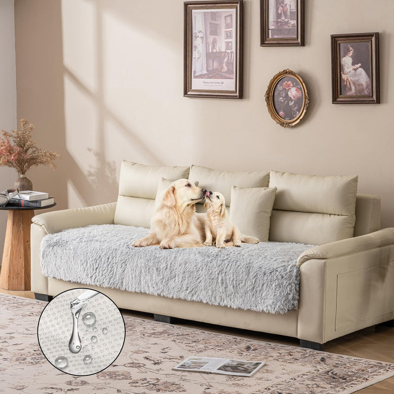 Dogs/Cats Bed Mats, Dog Pad Washable Removable Couch Cover with Anti-Slip Back, Plush Long Fur Mat, Perfect for Small, Medium and Large Dogs.(Magic Gray, 30"x70") 30"x70" Magic Gray - PawsPlanet Australia