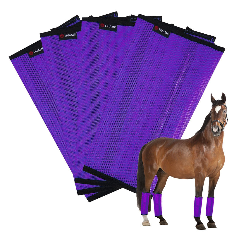 Horse Fly Boots, Breathable Mesh Protection Set of 4, Comfortable Horse Leggings, Breathable Mesh Design, Equine Supplies for Reduce Stomping, Hoof Damage & Leg Fatigue (Purple, Large) Purple Large (For average horses)