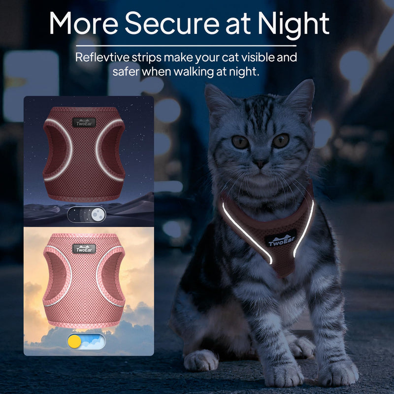 TwoEar Cat Harness Escape Proof, Soft Dog Vest Harness Adjustable, Breathable Mesh Step-in Puppy Walking Jacket Reflective Easy Control for Extral Small Pets for Outdoor Walking (XXXS, Pink) XXXS(Neck:10.2-11.4"/Chest:11.4-12.6") - PawsPlanet Australia