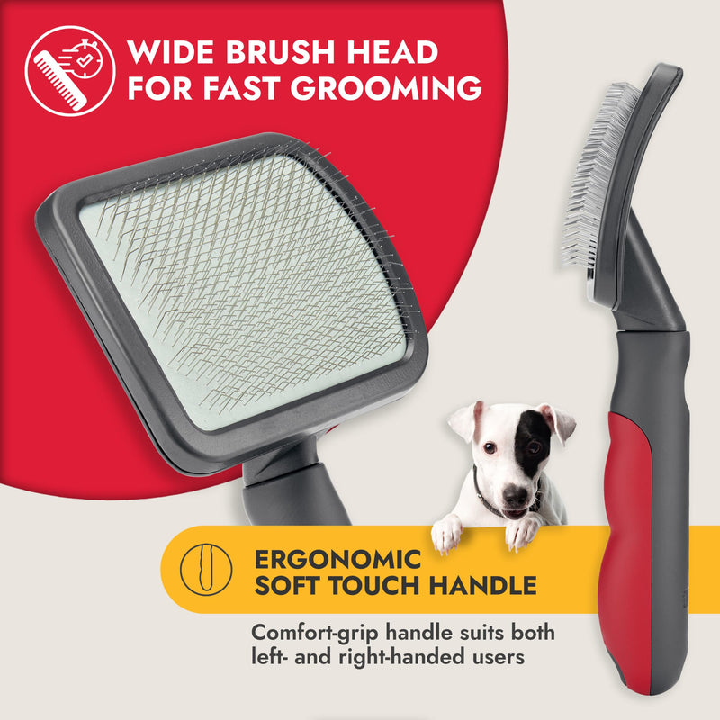 KONG Large Slicker Brush – Removes Loose Hair, Reduces Shedding, Comfortable Non-Slip Grip, Long Metal Pins, for Medium to Large Dogs with Medium to Long Coats, Red/Gray - PawsPlanet Australia