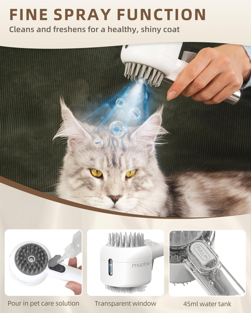 Maother Steam Cat Brush for Indoor Cats, 2-in-1 Cat Grooming Shedding Brush with Spray & Massage Pins, Anti-Static - B1 - PawsPlanet Australia