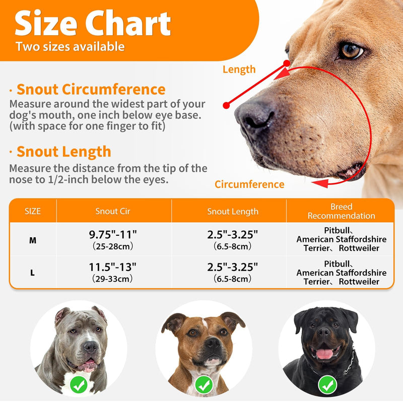 Mayerzon Pitbull Muzzle, Basket Muzzle for Medium Large Sized Dogs to Prevent Biting Scavenging Chewing, Soft Rottweiler Muzzle for Walking Training, Allow to Pant Drink, Lightweight and Durable Black L [Snout Cir: 11.5"-13"] - PawsPlanet Australia