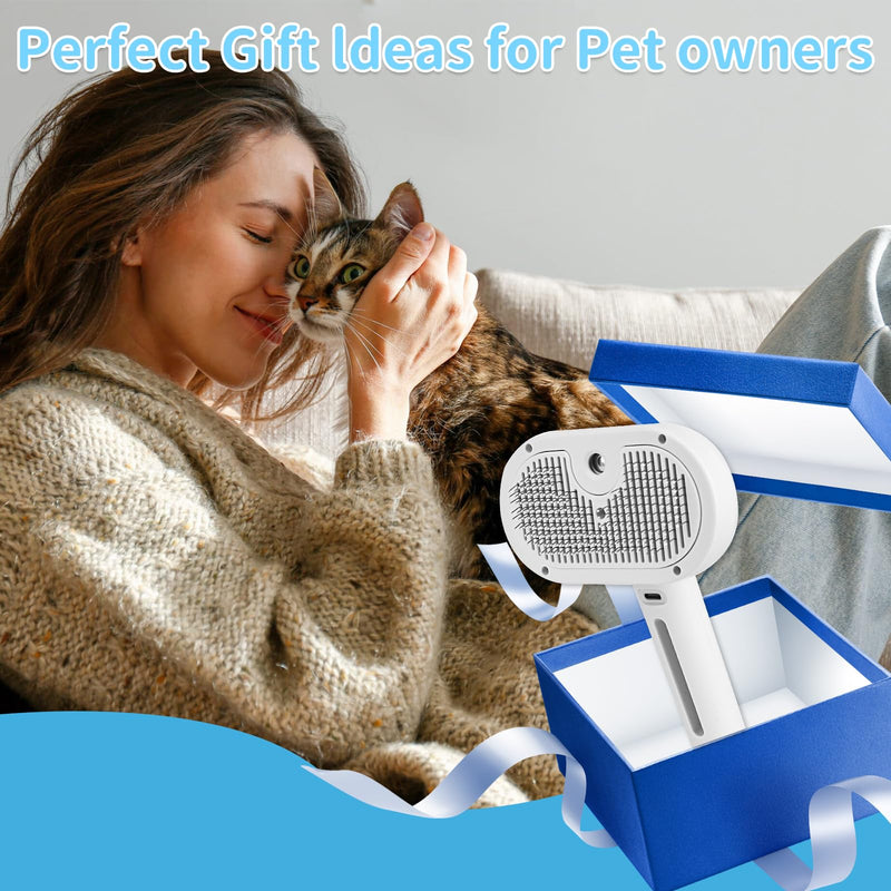 Dog Brush for Shedding, Cat Brushes for Indoor Cats, Cat Brush for Shedding - Pet Grooming Supplies with Steam, Hair Removal Comb Spray for Long-Haired Cats and Dogs (White) White - PawsPlanet Australia