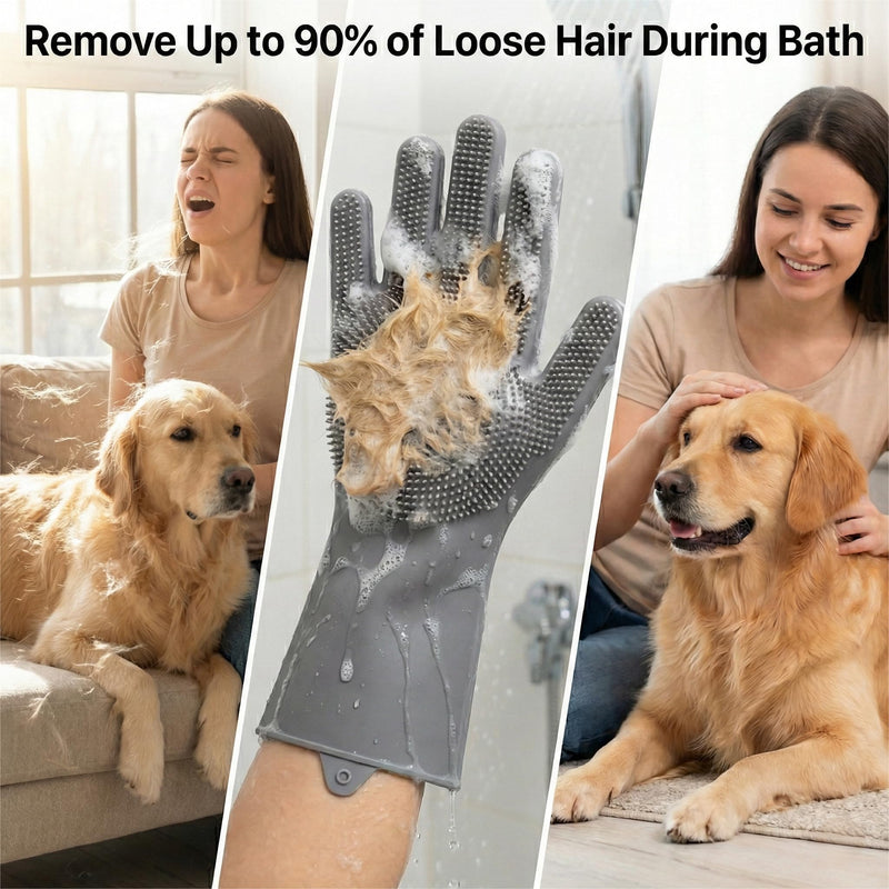 Dog Washing Gloves for Hair-Removal: Remove 90% Loose Hair One Bath - Silicone Grooming Gloves Effective Removing Long Dog Golden Retriever/Short Labrador Fur - Keep Home Furniture Fur-Free
