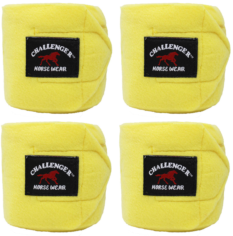 CHALLENGER Horse Equine Tack Set of 4 Soft Fleece Grooming Leg Polo Wraps 95TS01 Yellow 10' Long x 5" Wide