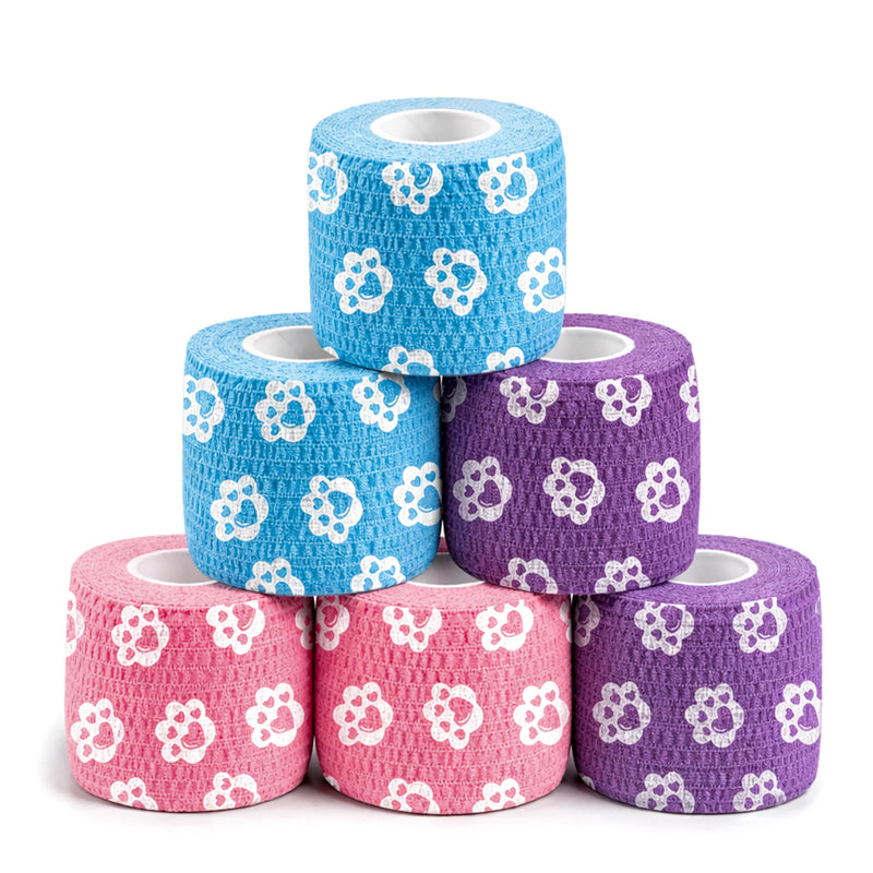 Vet Wrap Cohesive Bandages, Self-Adhesive Bandage Wrap, Breathable Non-Woven Self Adherent Tape for Pet Dog Leg Paw Wound, Horse, Cat, First Aid & Ankle Sprain, 2 Inch (6 Rolls) 6 Rolls