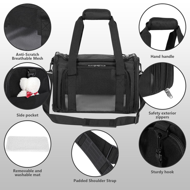 Cat Carrier, Dog Carrier, TSA Airline Approved Pet Carrie for Small Medium Cats, Dog Puppy Carriers for Small Dogs (Black, One Size) - PawsPlanet Australia