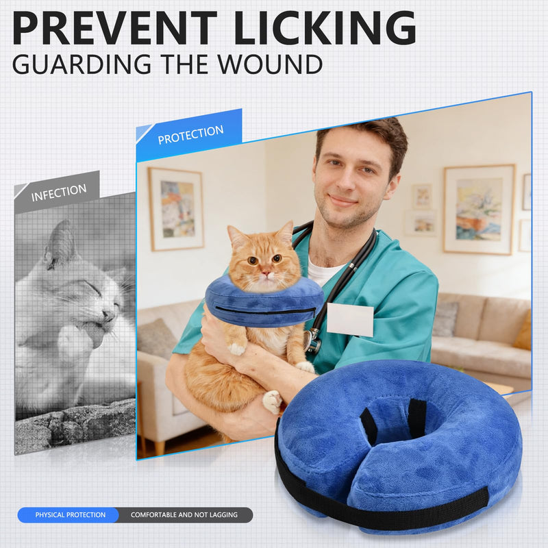 Inflatable Dog Collar, Soft Protective Collar, Blue, L | Dogs with a neck circumference of 38-50 cm, soft donut collar with clear view, washable cover and adjustable fit