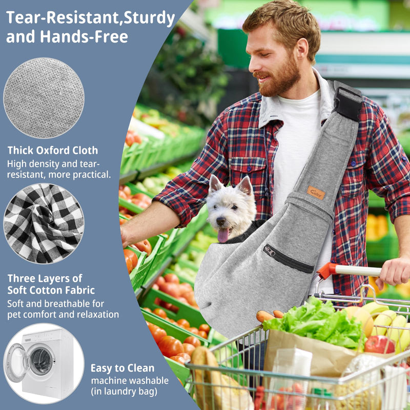 CUBY Dog and Cat Sling Carrier - Small Dog Carrier Sling with Adjust Strap & Zip Pocket, Hands Free Soft Dog Slings for Small Dogs Cats Puppy Pets Outdoor Travel Safety Purse Bag (Silver Grey) Navy Blue Adjust strap 1.0