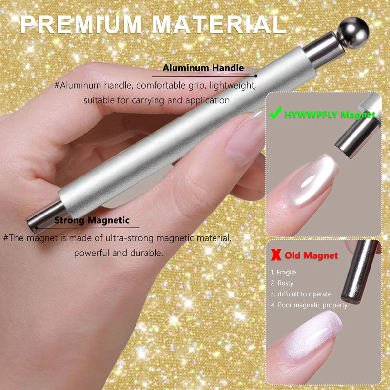 Cat Eye Magnet for Nails, Chasing Light Cat Eye Nail Art Design Nail Magnets Tool with Magnetic Beads, Double Head Cat Eye Gel Polish Magnetic DIY Manicure Accessories - Silver - PawsPlanet Australia