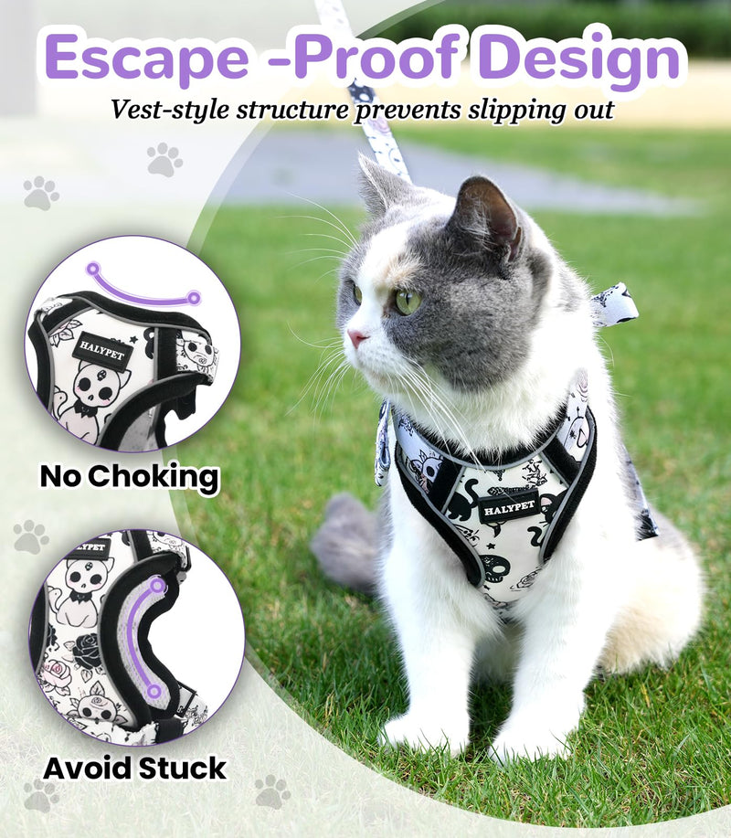 Halypet Cat Harness and Leash Set for Walking, Escape Proof Adjustable Vest Harness with 3-in-1 Integrated Buckles, Easy Control Soft Breathable Mesh with Reflective Strips for Cats, S, Moonlight Meow H604 Pro Moonlight Meow Small (7-12lb) - PawsPlanet Australia