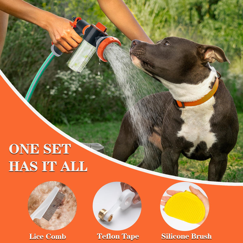 Pup Jet Dog Wash,Deluxe 8-Pattern Hose Attachment with Soap Dispenser Bottle, High Pressure Sprayer with Multiple Connectors, Suited For Cars, Pets, Lawn Care, Gardening, Vinyl Siding, Driveways