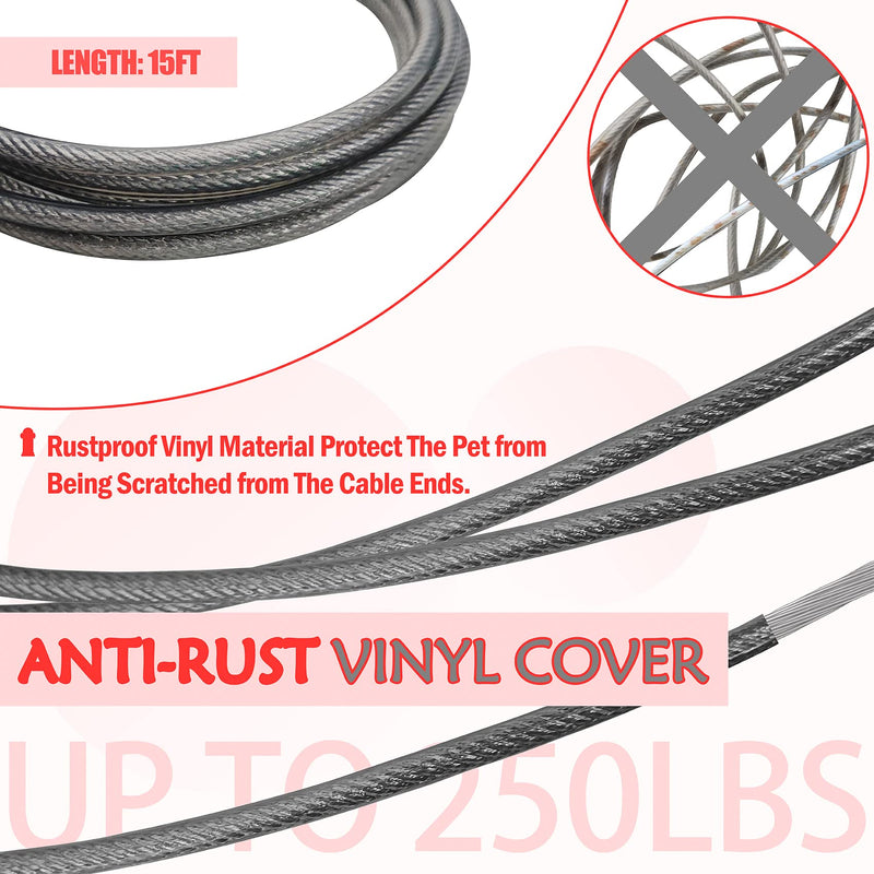 Petest Reflective Tie Out Cable with Crimp Cover for Super Dogs Up to 250 Pounds, 15 Feet 250lbs15ft Red & Cool Grey - PawsPlanet Australia