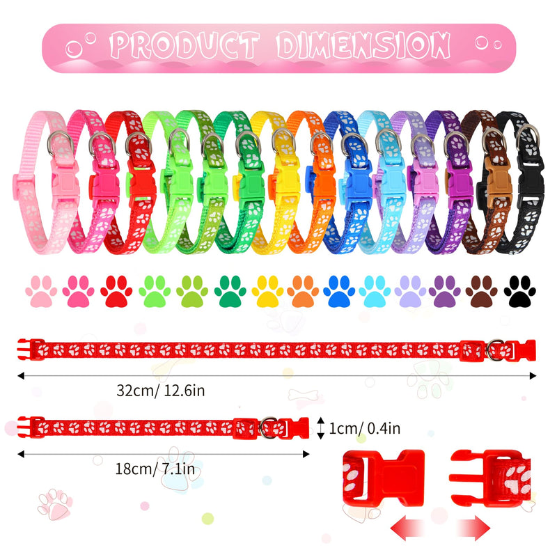 48 Pcs Paw Print Dog Collar and Leash Set with Puppy ID Whelping Collars Quick Release Dog Collar Hook and Buckle Colored Soft Nylon Foot Pattern Collars for Litter Small Medium Dogs Footprint - PawsPlanet Australia