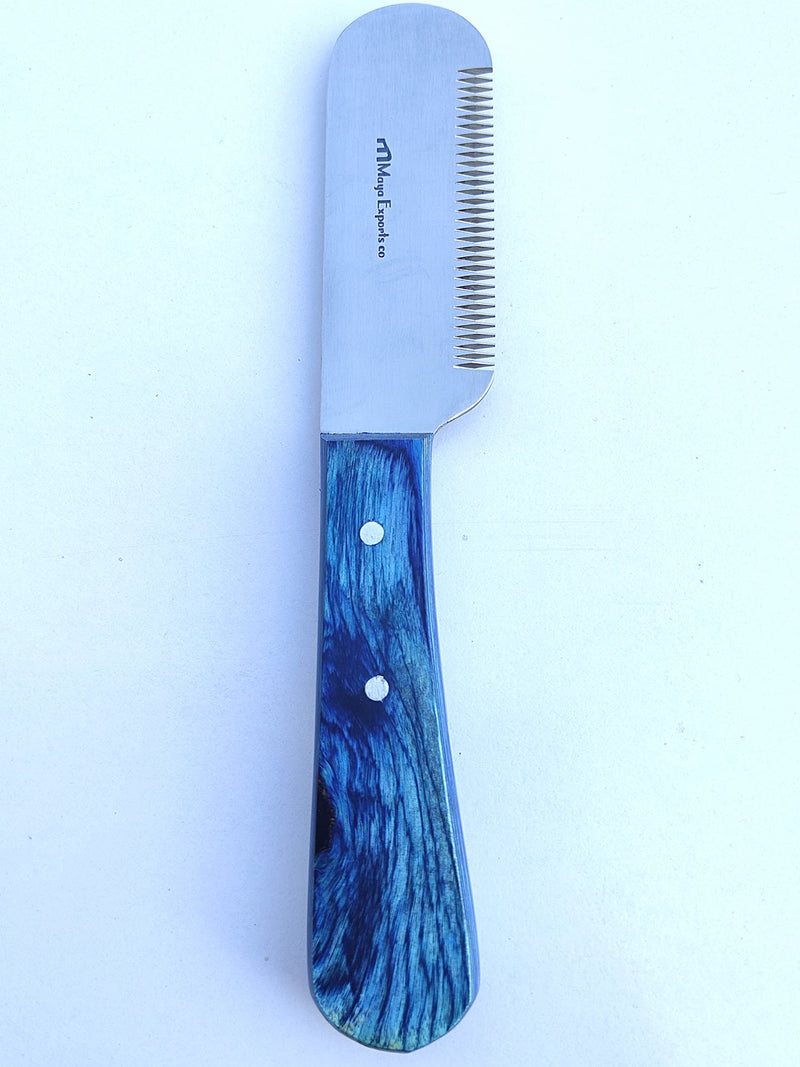 Dog Grooming Coat Stripping Knife Stripper Trimmer Tool Wooded Handle tripping Knives Set of 6 for pets in Stainless Steel (Blue) Blue - PawsPlanet Australia