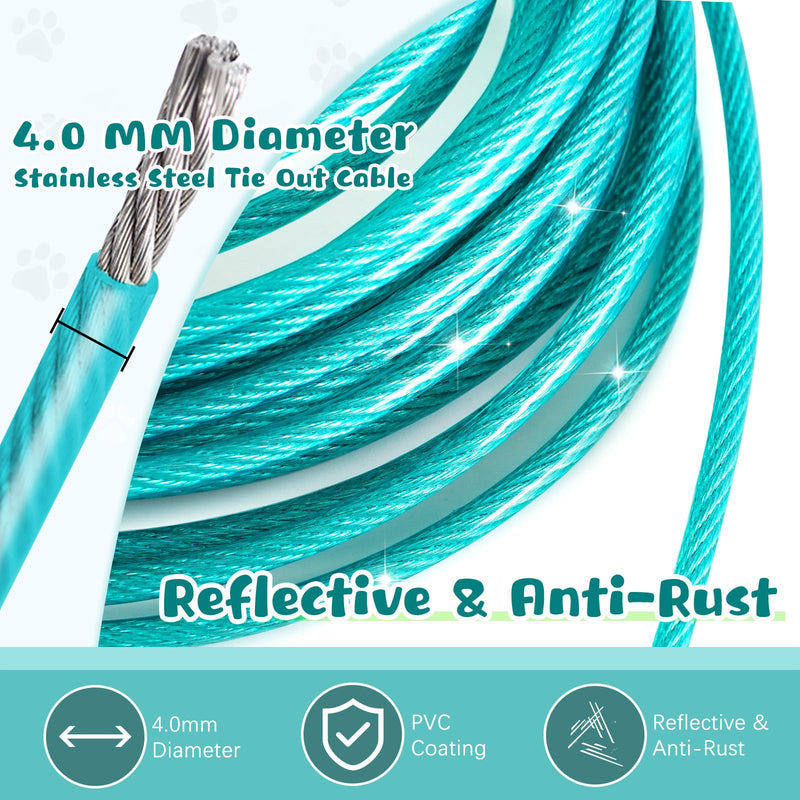 Tie Out Cable for Dogs, 50FT Dog Leads for Yard Chew Proof, Heavy Duty Dog Tie Out Cable for Large Dogs Up to 125lbs, Durable Dog Runner for Yard or Camping 125lbs / 50ft Ice Blue - PawsPlanet Australia