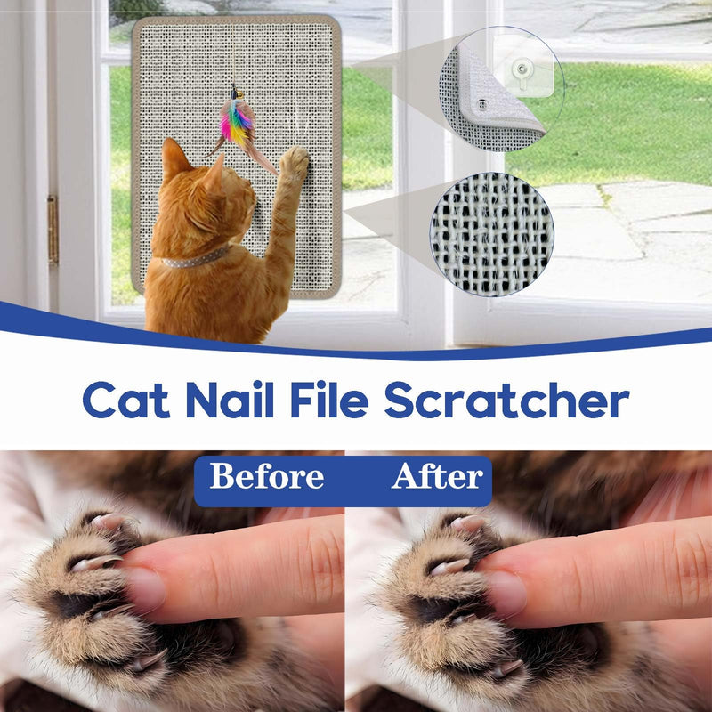 Cat Nail File Scratcher - Natural Sisal Scratch Mat with 80-Grit Aluminum Oxide, Adhesive Sheets & Expansion Screws for Secure Wall/Floor Mounting, Ideal for Trimming Cat Claws 11.12"x14.81" 11.12"x14.81" - PawsPlanet Australia