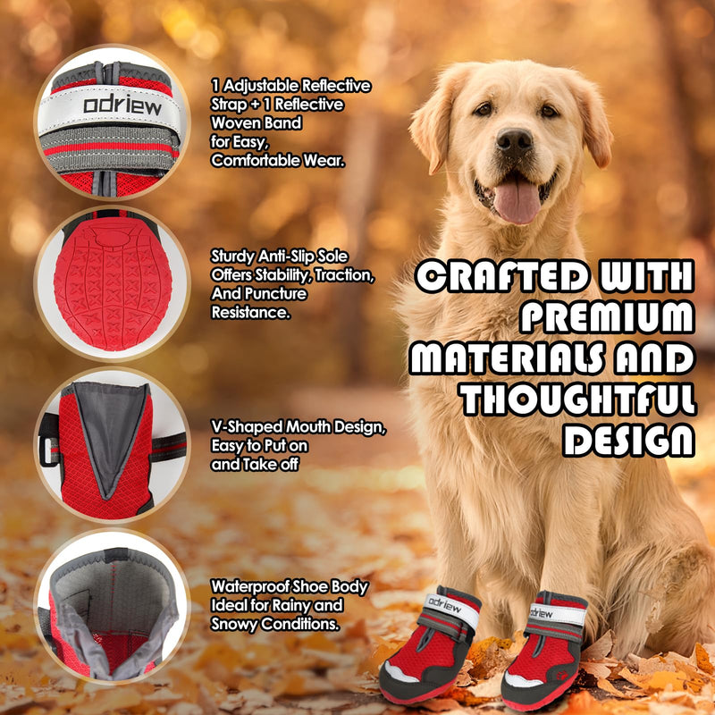 Dog Shoes Large Size Dogs, Medium Dog Booties-Dog Boots & Paw Protectors, 4PCS Shoes for Dogs with Reflective Strip, Anti-Slip Sole for Hot Pavement, Rain, Snow Walking, Hiking. (Reds, 5) Reds - PawsPlanet Australia