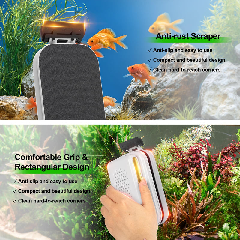 fishkeeper Super Strong Magnetic Aquarium Glass Cleaner, Dual-Blades & Double Side Floating Algae Scraper Fish Tank Cleaner Scrubber Aquarium Magnetic Brush for 1/8-1/4 Inch Thick Glass Aquariums (S) Small - PawsPlanet Australia