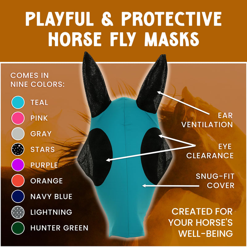 Horse Fly Mask - Arab Equine Fly Mask with Full Coverage for Eye & Ear - Stretchable, UV & Sun Protection Flymask for Horses, Ponies & Mini Horses - Horse Face Cover for Pasture & Trail - Stars Arab/Cob/Small Quarter - PawsPlanet Australia