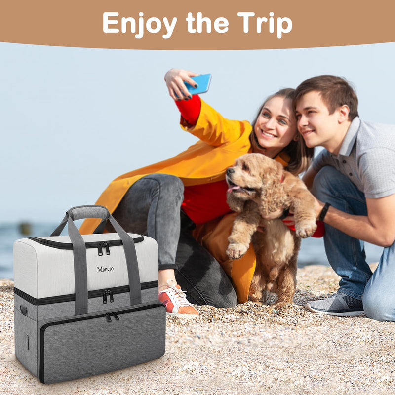 Mancro Dual Layers Dog Travel Bag, Pet Travel Bags with 2 Extra Large Food Containers, 2 Collapsible Dog Bowls, Multi-Pockets Tote Organizer for Pet Supplies, Road Trip Essentials, Weekend Camping Dark Grey - PawsPlanet Australia