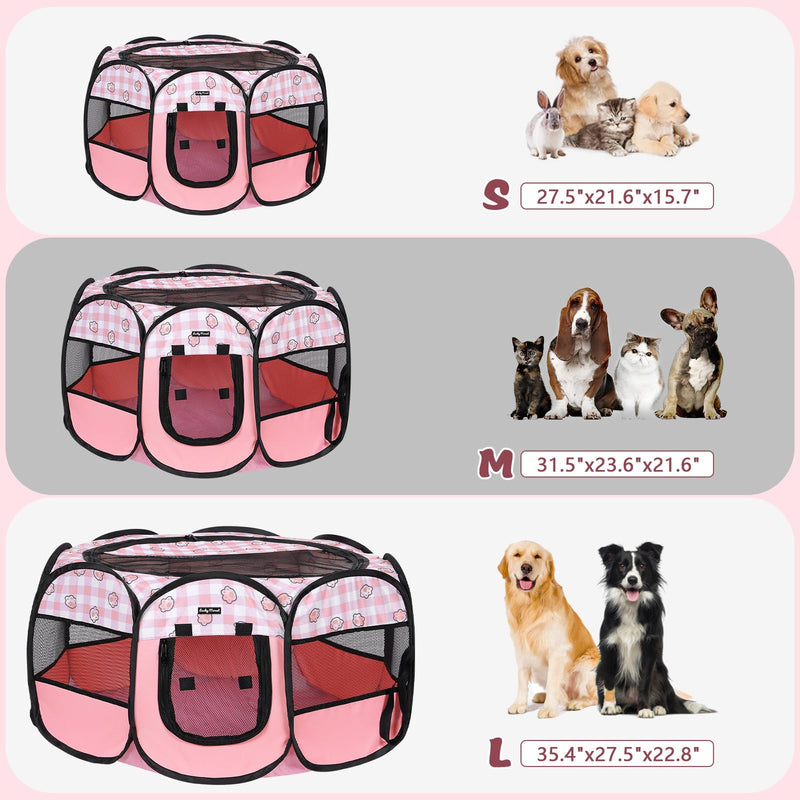 Lucky Monet Foldable Dog Playpen Cat Puppy Playpen Indoor Pop Up Pet Animal Playpen Outdoor Kennel Cage Pen Tent for Small Medium Dog Puppy Cat Kitten Rabbit - Small, Pink Small(29"x29"x16")