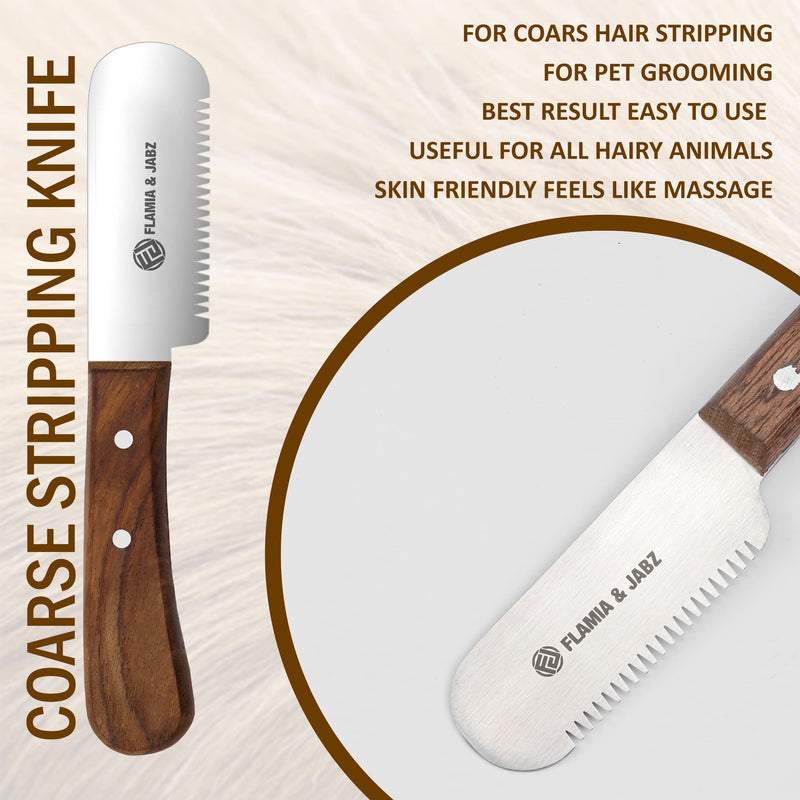 FLAMIA & JABZ Professional Dog Grooming Hand Stripping Knife, Stripper Trimmer Tool, Red Meranti Wooded Handle non slip grip with Tripping Stainless Steel blade (3 Piece Pack, Left Handed) 3 Piece Pack - PawsPlanet Australia
