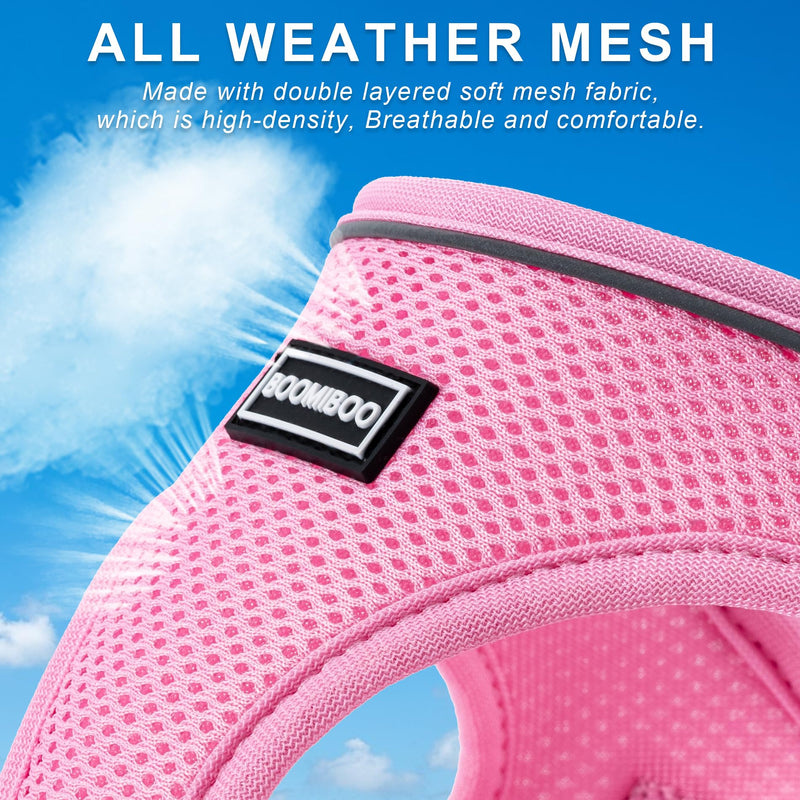 BOOMIBOO Dog Harness with Leash Set, No Pull Adjustable Reflective Step-in Puppy Pet Vest Harnesses for Small Medium Large Dogs and Cats,Pink XS XS(Chest:12"-14") Pink - PawsPlanet Australia