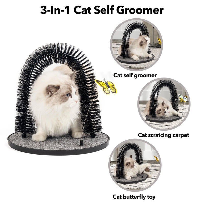 PetPrime Cat Arch Groomer Self Grooming Cat Back Scratcher Cat Brush Arch Massager Self Groomer Cat Brush Self Cleaning Cat Scratcher Brush Upgraded Version with Interactive Butterfly for Indoor Cats Upgraded Version - Cat Self Groomer with Butterfly - PawsPlanet Australia