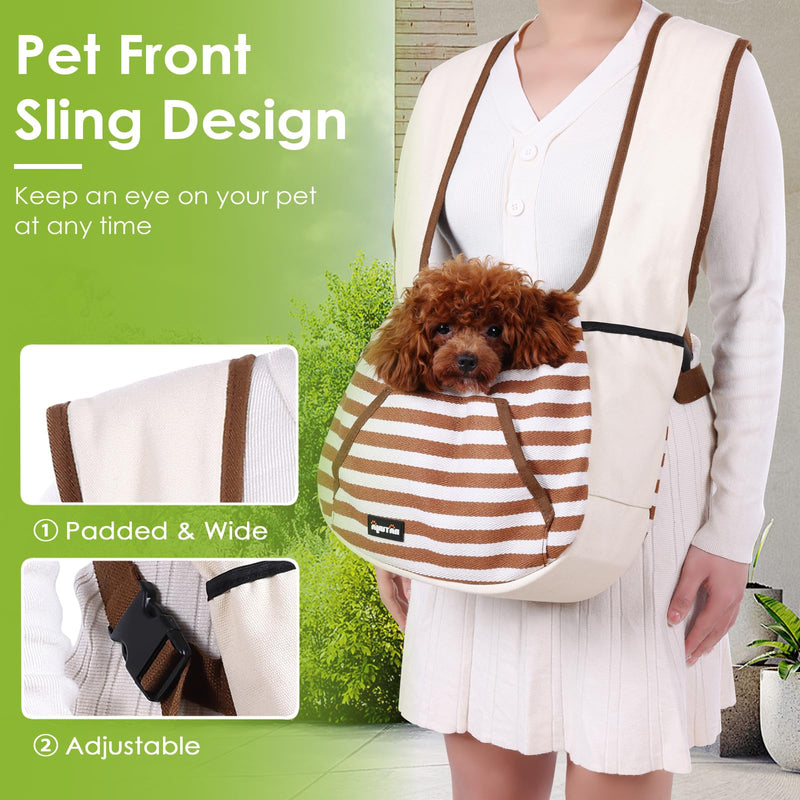 NATUYA Dog Sling Carrier Puppy Carrier, Adjustable Pet Front Sling Carrier Travel Bag with Bottom Pad, Pet Carrier for Small Dog Cat Puppy Traveling Hiking Camping (Khaki, 3-8 lb) - PawsPlanet Australia