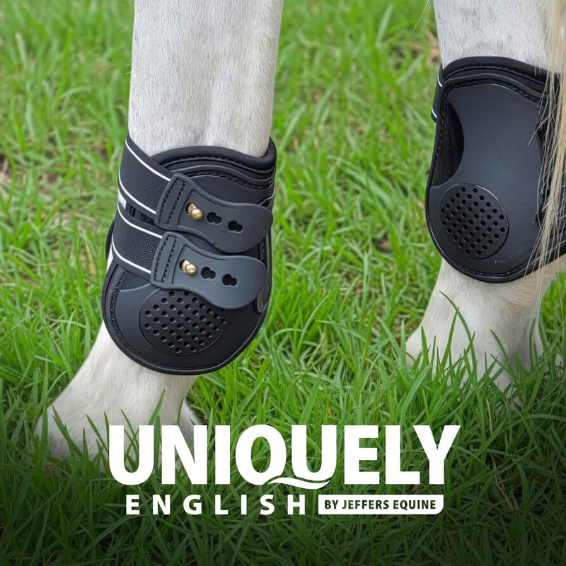 Jeffers Uniquely English Fetlock Boots for Horses, Pair - Breathable Neoprene Horse Leg Protection for Equine Ankles & Lower Leg Support for High Impact Activity & Daily Use - Medium Black