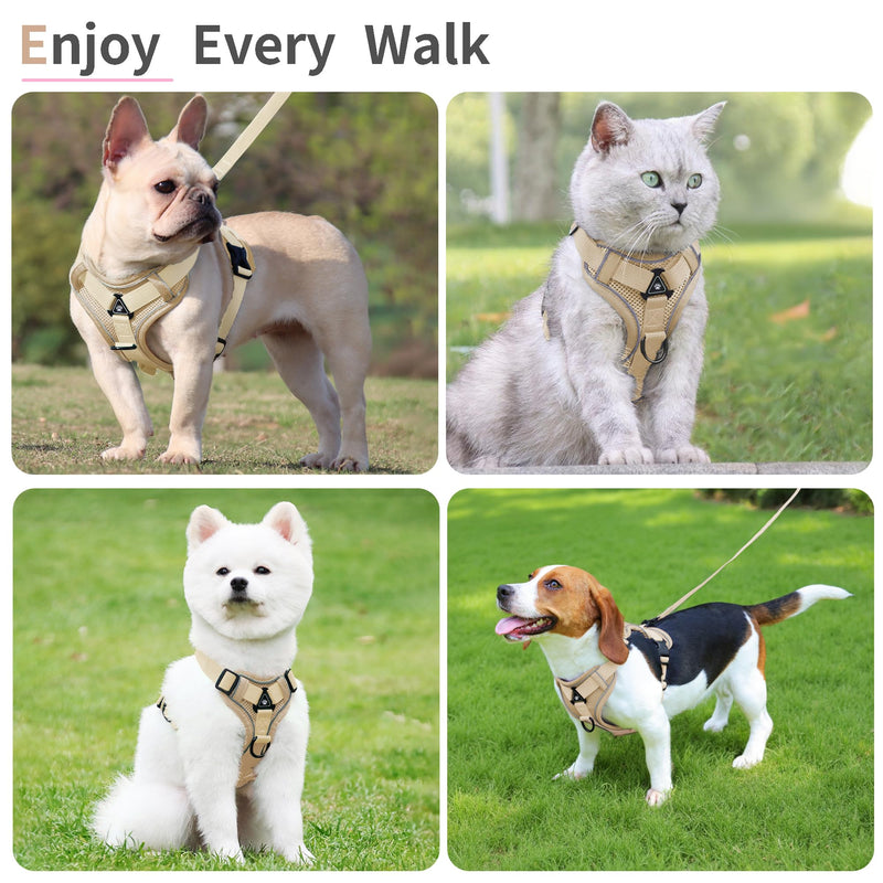 No Pull Dog Harness with Leash Set for Small Sized Dog, Reflective Adjustable No Choke Front Clip Cat Vest Harness with Breathable Mesh, Comfortable Soft Padded Pet Vest, Brown M M (Neck 8.42-12.75'' Chest 8.42-14.72'') - PawsPlanet Australia