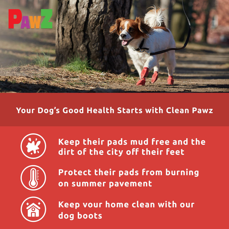 PawZ Rubber Dog Boots for Small Paws - All-Weather Waterproof Dog Shoes, Anti-Slip Traction for Rain, Snow, Mud & Hot Pavement - Pull-On Dog Booties, Red - Small (2"-2.5") - Pack of 12