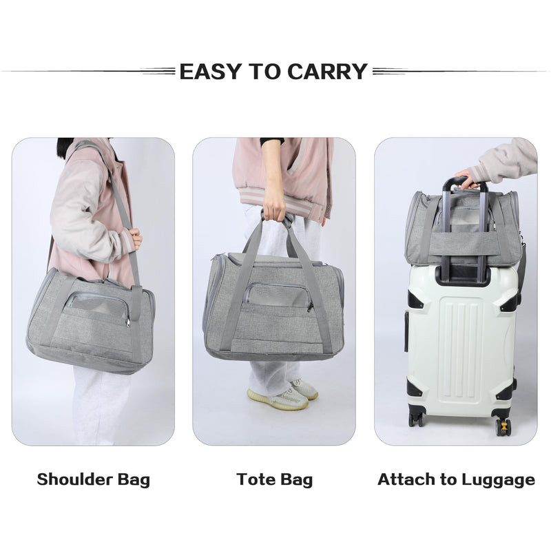 FluffyDream Pet Travel Carrier Soft Sided Portable Bag for Cats, Small Dogs, Kittens or Puppies, Collapsible, Durable, Airline Approved, Travel Friendly (Grey, 17.0" L x 10.0" W x 11.0" H) (Grey) Grey 10.0"L x 11.0"W x 17.0"H