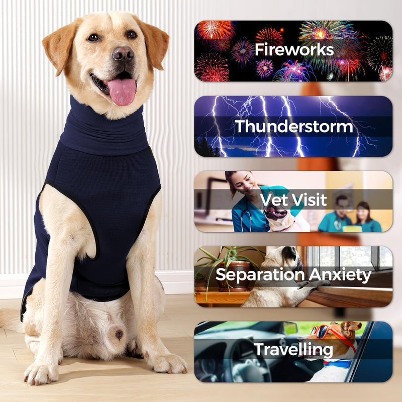 HEYWEAN Dog Anxiety Jacket - Calming Hood Vest with Ear Cover for Thunder, Fireworks & Travel Anxiety Relief S Navy
