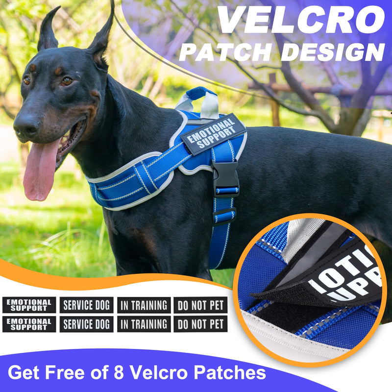 Neck Padded Dog Vest Harness and Leash Set, No Pull Adjustable Service Pet Harness with 8 Dog Patches, Reflective in Training Easy Control Pet Vest with 5ft Dog Leash for Medium & Large Dogs XL Blue - PawsPlanet Australia